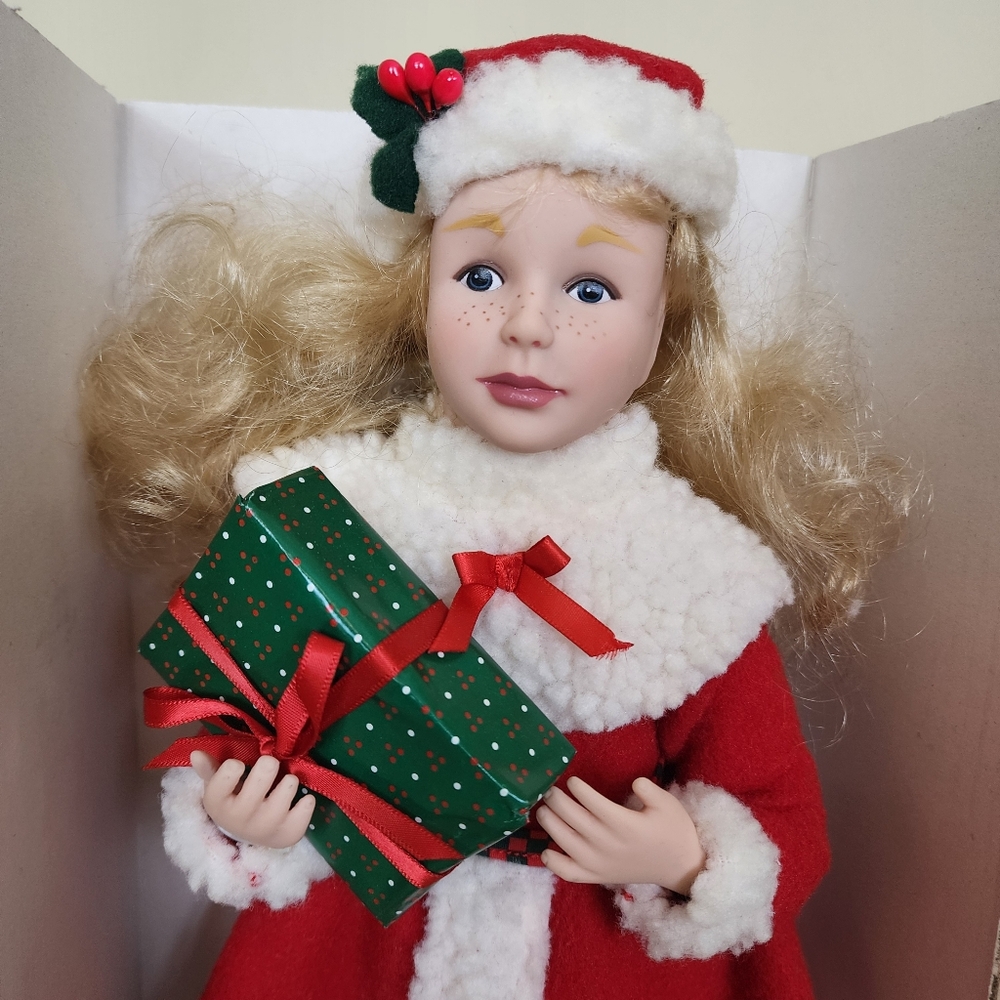 VTG Holiday Creations 16" Stuffed Posable Girl Figure Red Coat Christmas Decor